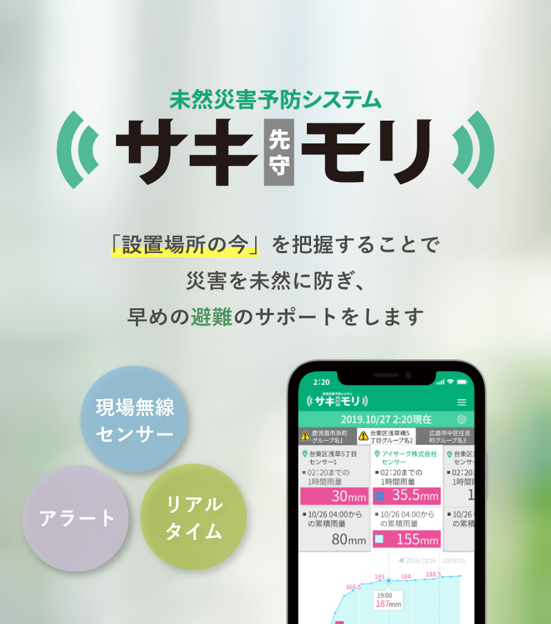 「設置場所の今」を把握することで災害を未然に防ぎ、早めの避難のサポートをします。